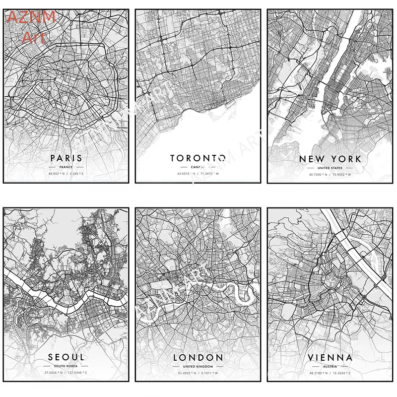 Photography Mapped - Stadskaart Kunstwerk Poster Parijs New York