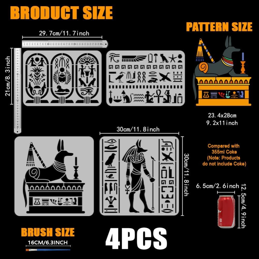 Photography Techniques - 4-delige Egyptische symbolen stencil voor schilderen
