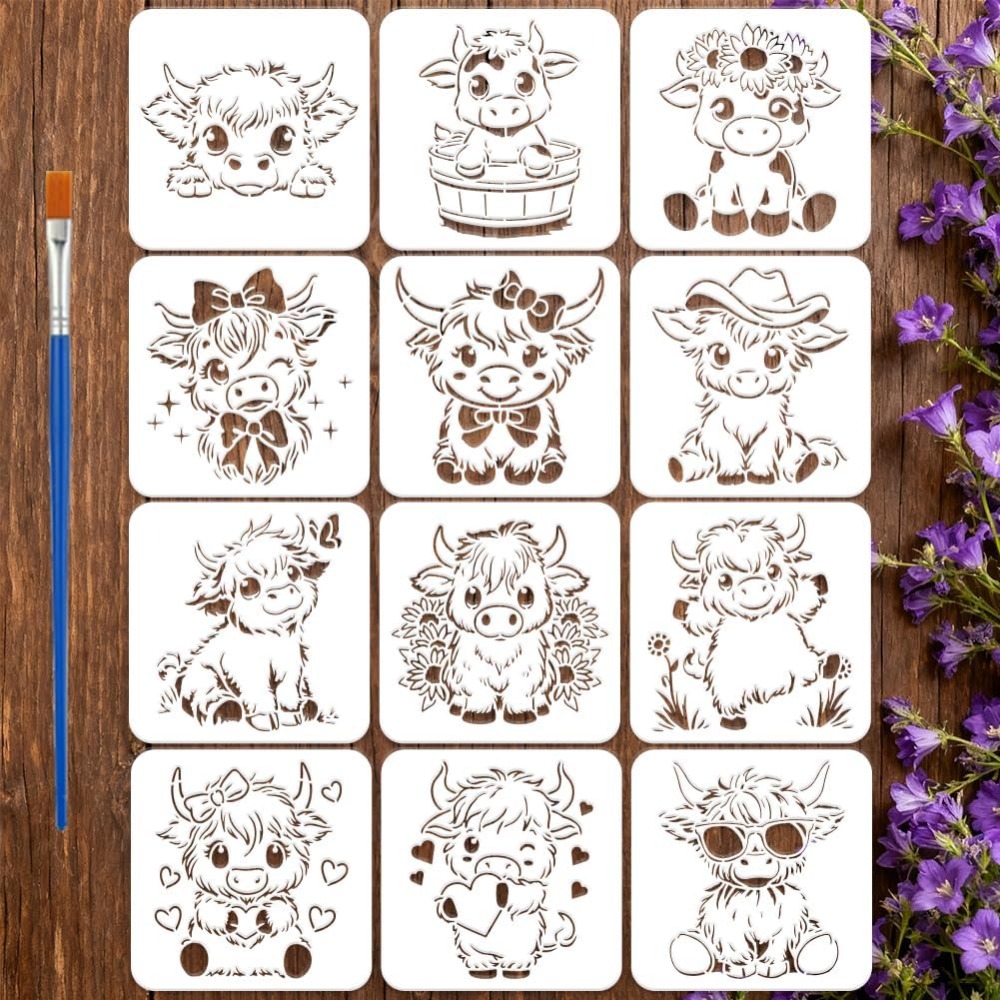 Photography Techniques - 12PCS Leuke Kalf Schilderijstencils met Kwast