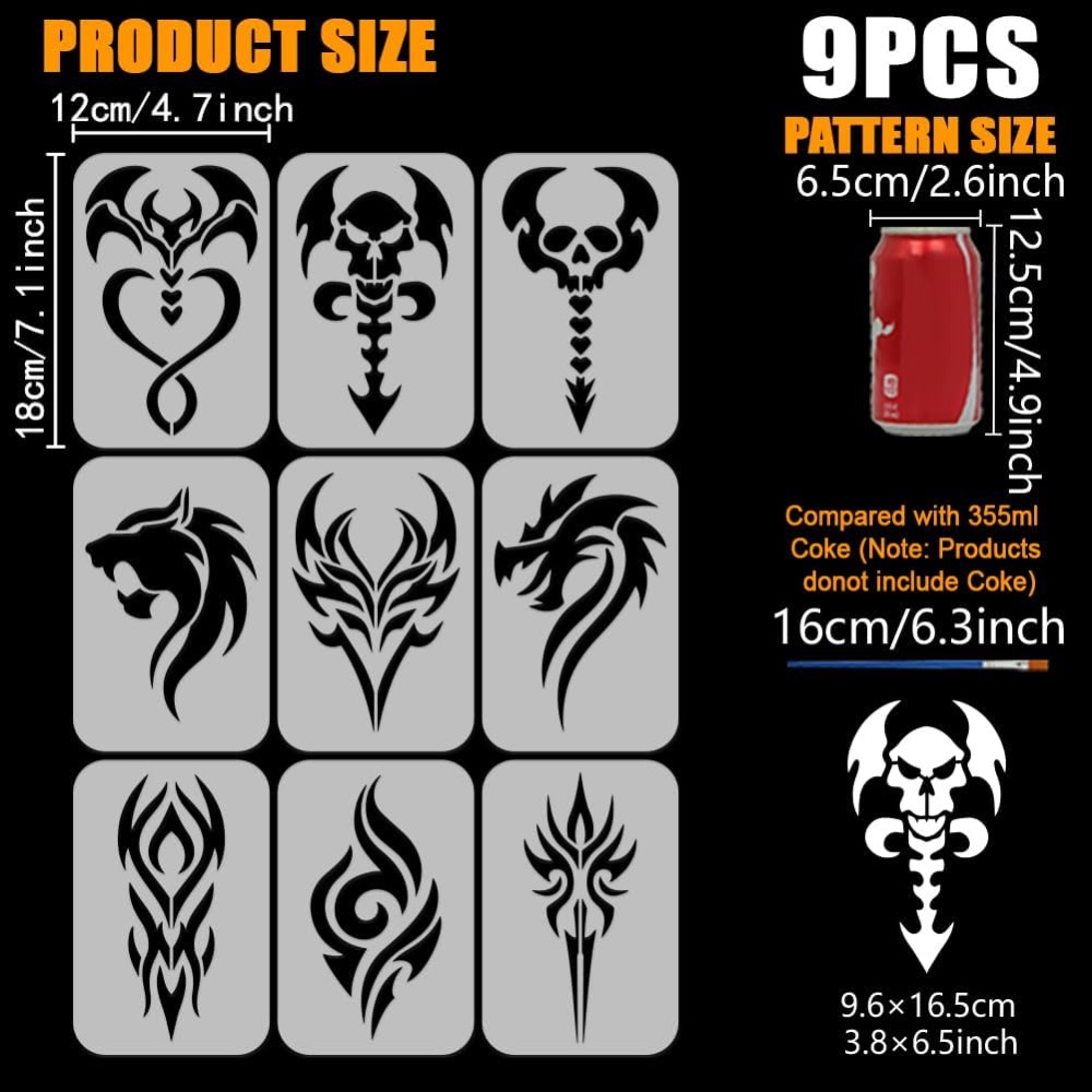9PCS Tattoo Patroonstencil voo - Photography Techniques recensie en prijs